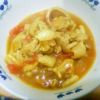 鶏皮トマトしめじの炒め煮/カレー味